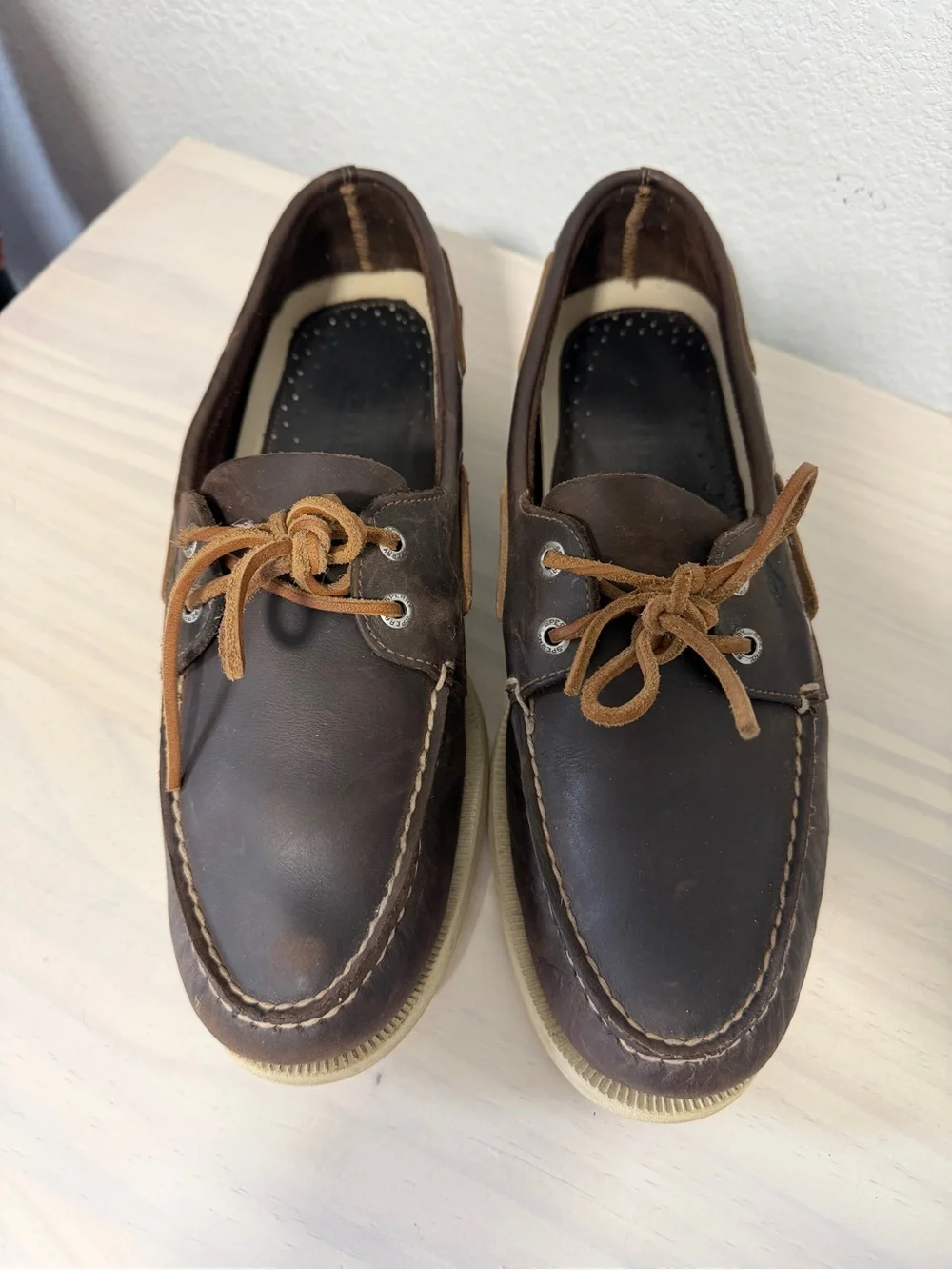 Sperry Dark Brown Leather Boat Shoes with Tan Laces